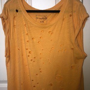 Free People Short-sleeve Yellow Ripped Holes